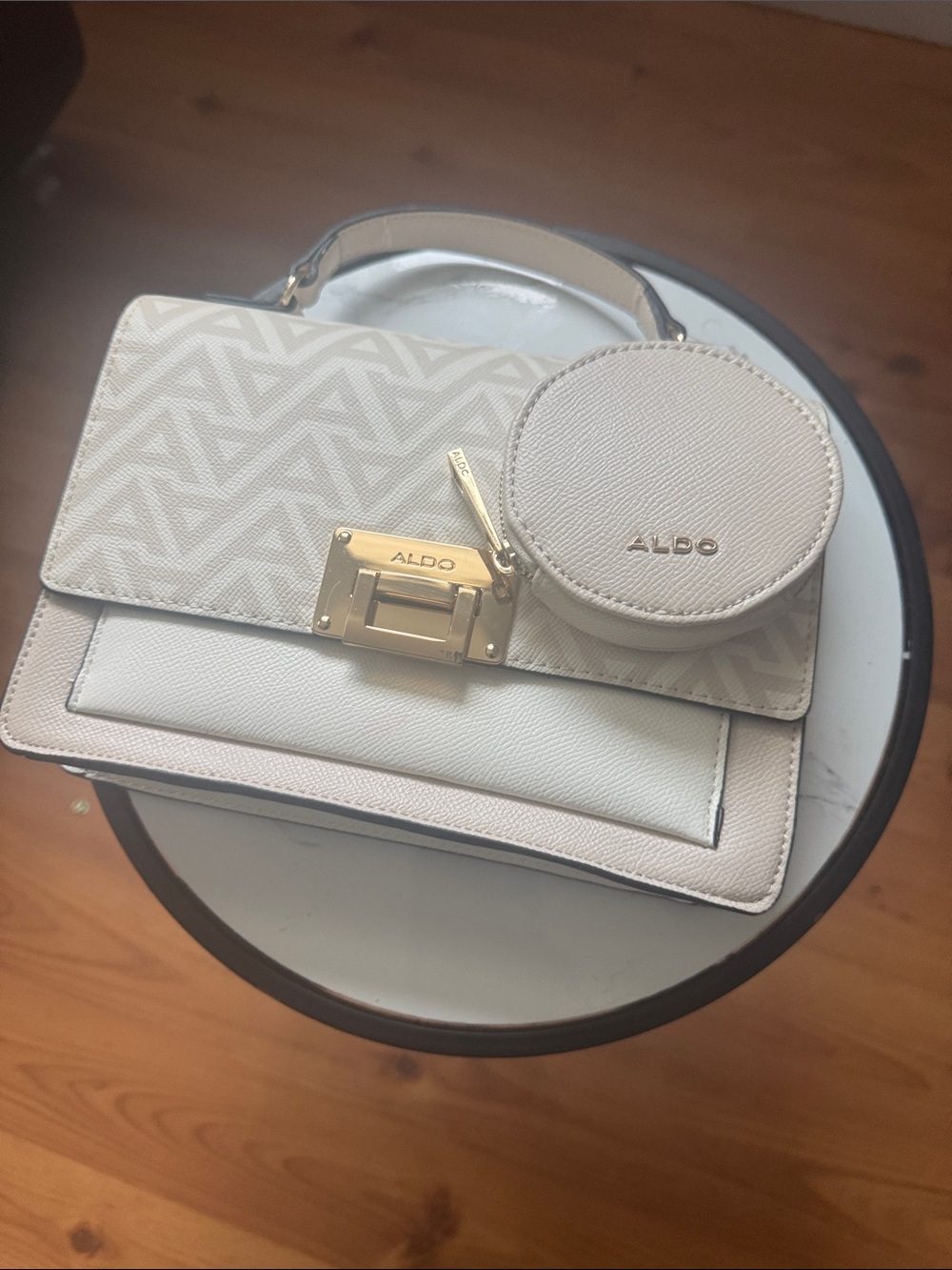 ALDO Cream Textured Top-Handle Satchel with Coin Pouch